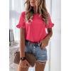 imagePRETTYGARDEN Womens Short Sleeve Casual T Shirts Summer Ruffle Plain Round Neck Loose Fit Tee Blouse TopsWatermelon Red