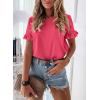 imagePRETTYGARDEN Womens Short Sleeve Casual T Shirts Summer Ruffle Plain Round Neck Loose Fit Tee Blouse TopsWatermelon Red