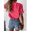 imagePRETTYGARDEN Womens Short Sleeve Casual T Shirts Summer Ruffle Plain Round Neck Loose Fit Tee Blouse TopsWatermelon Red