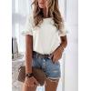 imagePRETTYGARDEN Womens Short Sleeve Casual T Shirts Summer Ruffle Plain Round Neck Loose Fit Tee Blouse TopsWhite