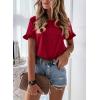 imagePRETTYGARDEN Womens Short Sleeve Casual T Shirts Summer Ruffle Plain Round Neck Loose Fit Tee Blouse TopsWine Red