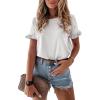 imagePRETTYGARDEN Womens Short Sleeve Casual T Shirts Summer Ruffle Plain Round Neck Loose Fit Tee Blouse TopsWhite