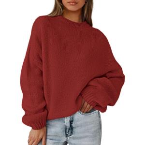 imagePRETTYGARDEN Womens Fall Oversized Sweaters Dressy Casual Long Sleeve Chunky Knit Winter Pullover Tops 2025 Holiday OutfitsRed