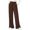 imagePRETTYGARDEN Womens Wide Leg Pants 2025 Fall Clothes Elastic High Waisted Knit Lounge Palazzo Pant Trousers with PocketsBrown