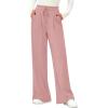 imagePRETTYGARDEN Womens Wide Leg Pants 2025 Fall Clothes Elastic High Waisted Knit Lounge Palazzo Pant Trousers with PocketsPink