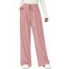 imagePRETTYGARDEN Womens Wide Leg Pants 2025 Fall Clothes Elastic High Waisted Knit Lounge Palazzo Pant Trousers with PocketsPink