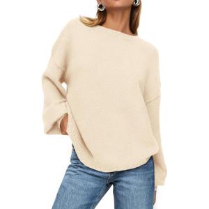 imagePRETTYGARDEN Womens 2025 Fall Sweaters Casual Crew Neck Long Sleeve Pullover Tops Ribbed Knit Loose Fit Winter ClothesBeige