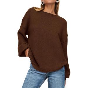 imagePRETTYGARDEN Womens 2025 Fall Sweaters Casual Crew Neck Long Sleeve Pullover Tops Ribbed Knit Loose Fit Winter ClothesBrown