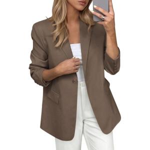 imagePRETTYGARDEN Blazers for Women Business Casual Outfits 2025 Fall Open Front Long Sleeve Suit Jackets Office Work ClothesDark Khaki