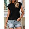 imagePRETTYGARDEN Blouses for Women Dressy Casual 2025 Spring Summer Business Office Tops Cap Sleeve Textured Cute Work ShirtBlack