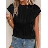 imagePRETTYGARDEN Blouses for Women Dressy Casual 2025 Spring Summer Business Office Tops Cap Sleeve Textured Cute Work ShirtBlack