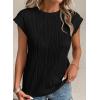 imagePRETTYGARDEN Blouses for Women Dressy Casual 2025 Spring Summer Business Office Tops Cap Sleeve Textured Cute Work ShirtBlack
