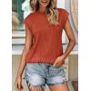 imagePRETTYGARDEN Blouses for Women Dressy Casual 2025 Spring Summer Business Office Tops Cap Sleeve Textured Cute Work ShirtBrick Red