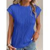 imagePRETTYGARDEN Blouses for Women Dressy Casual 2025 Spring Summer Business Office Tops Cap Sleeve Textured Cute Work ShirtBrilliant Blue