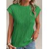 imagePRETTYGARDEN Blouses for Women Dressy Casual 2025 Spring Summer Business Office Tops Cap Sleeve Textured Cute Work ShirtGreen