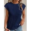 imagePRETTYGARDEN Blouses for Women Dressy Casual 2025 Spring Summer Business Office Tops Cap Sleeve Textured Cute Work ShirtNavy