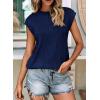 imagePRETTYGARDEN Blouses for Women Dressy Casual 2025 Spring Summer Business Office Tops Cap Sleeve Textured Cute Work ShirtNavy