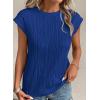 imagePRETTYGARDEN Blouses for Women Dressy Casual 2025 Spring Summer Business Office Tops Cap Sleeve Textured Cute Work ShirtRoyal Blue