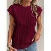 imagePRETTYGARDEN Blouses for Women Dressy Casual 2025 Spring Summer Business Office Tops Cap Sleeve Textured Cute Work ShirtWine Red