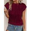 imagePRETTYGARDEN Blouses for Women Dressy Casual 2025 Spring Summer Business Office Tops Cap Sleeve Textured Cute Work ShirtWine Red