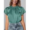 imagePRETTYGARDEN Business Casual Tops for Women Blouses Dressy 2025 Summer Short Sleeve Ruffle Satin Work Office AttireAqua Green