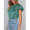 imagePRETTYGARDEN Business Casual Tops for Women Blouses Dressy 2025 Summer Short Sleeve Ruffle Satin Work Office AttireAqua Green