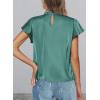 imagePRETTYGARDEN Business Casual Tops for Women Blouses Dressy 2025 Summer Short Sleeve Ruffle Satin Work Office AttireAqua Green