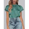 imagePRETTYGARDEN Business Casual Tops for Women Blouses Dressy 2025 Summer Short Sleeve Ruffle Satin Work Office AttireAqua Green