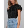 imagePRETTYGARDEN Business Casual Tops for Women Blouses Dressy 2025 Summer Short Sleeve Ruffle Satin Work Office AttireBlack