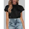 imagePRETTYGARDEN Business Casual Tops for Women Blouses Dressy 2025 Summer Short Sleeve Ruffle Satin Work Office AttireBlack