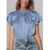imagePRETTYGARDEN Business Casual Tops for Women Blouses Dressy 2025 Summer Short Sleeve Ruffle Satin Work Office AttireBlue