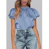 imagePRETTYGARDEN Business Casual Tops for Women Blouses Dressy 2025 Summer Short Sleeve Ruffle Satin Work Office AttireBlue