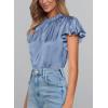 imagePRETTYGARDEN Business Casual Tops for Women Blouses Dressy 2025 Summer Short Sleeve Ruffle Satin Work Office AttireBlue