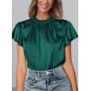 imagePRETTYGARDEN Business Casual Tops for Women Blouses Dressy 2025 Summer Short Sleeve Ruffle Satin Work Office AttireDark Green