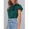 imagePRETTYGARDEN Business Casual Tops for Women Blouses Dressy 2025 Summer Short Sleeve Ruffle Satin Work Office AttireDark Green