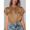 imagePRETTYGARDEN Business Casual Tops for Women Blouses Dressy 2025 Summer Short Sleeve Ruffle Satin Work Office AttireDark Khaki