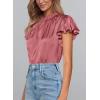 imagePRETTYGARDEN Business Casual Tops for Women Blouses Dressy 2025 Summer Short Sleeve Ruffle Satin Work Office AttireDusty Pink