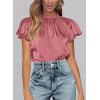 imagePRETTYGARDEN Business Casual Tops for Women Blouses Dressy 2025 Summer Short Sleeve Ruffle Satin Work Office AttireDusty Pink