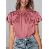 imagePRETTYGARDEN Business Casual Tops for Women Blouses Dressy 2025 Summer Short Sleeve Ruffle Satin Work Office AttireDusty Pink