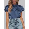 imagePRETTYGARDEN Business Casual Tops for Women Blouses Dressy 2025 Summer Short Sleeve Ruffle Satin Work Office AttireGrey Blue