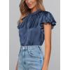 imagePRETTYGARDEN Business Casual Tops for Women Blouses Dressy 2025 Summer Short Sleeve Ruffle Satin Work Office AttireGrey Blue