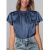 imagePRETTYGARDEN Business Casual Tops for Women Blouses Dressy 2025 Summer Short Sleeve Ruffle Satin Work Office AttireGrey Blue