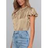 imagePRETTYGARDEN Business Casual Tops for Women Blouses Dressy 2025 Summer Short Sleeve Ruffle Satin Work Office AttireKhaki