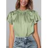 imagePRETTYGARDEN Business Casual Tops for Women Blouses Dressy 2025 Summer Short Sleeve Ruffle Satin Work Office AttireMint Green