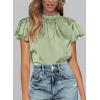 imagePRETTYGARDEN Business Casual Tops for Women Blouses Dressy 2025 Summer Short Sleeve Ruffle Satin Work Office AttireMint Green