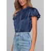 imagePRETTYGARDEN Business Casual Tops for Women Blouses Dressy 2025 Summer Short Sleeve Ruffle Satin Work Office AttireNavy