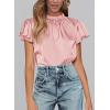 imagePRETTYGARDEN Business Casual Tops for Women Blouses Dressy 2025 Summer Short Sleeve Ruffle Satin Work Office AttirePink