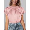 imagePRETTYGARDEN Business Casual Tops for Women Blouses Dressy 2025 Summer Short Sleeve Ruffle Satin Work Office AttirePink