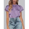 imagePRETTYGARDEN Business Casual Tops for Women Blouses Dressy 2025 Summer Short Sleeve Ruffle Satin Work Office AttirePurple
