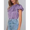 imagePRETTYGARDEN Business Casual Tops for Women Blouses Dressy 2025 Summer Short Sleeve Ruffle Satin Work Office AttirePurple
